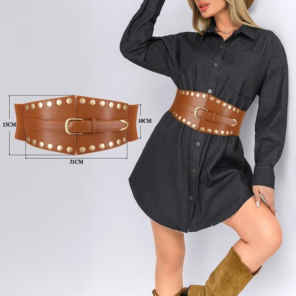 3914 Women's Wide Corset Belts, Punk Style Waist Belt For Dresses - Picture 3 of 6